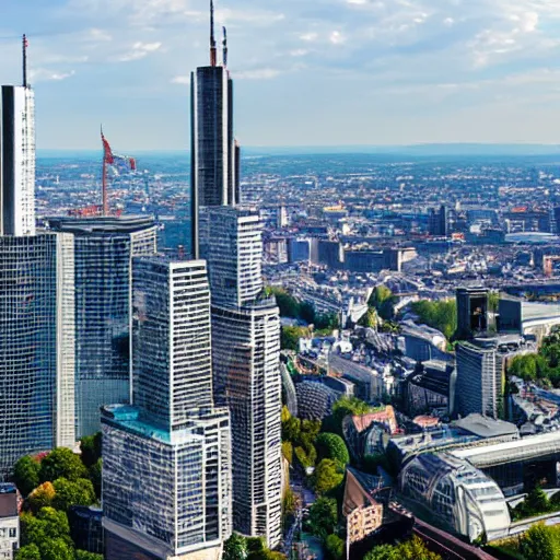 Prompt: photo of frankfurt, germany with many tall skyscrapers