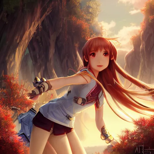 Prompt: ant perspective : a very beautiful young yuuki asuna, highly detailed, cinematic wallpaper by stanley artgerm lau