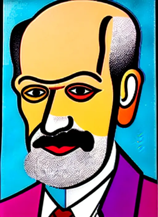 Image similar to a portrait of world of sigmund freud by romero britto