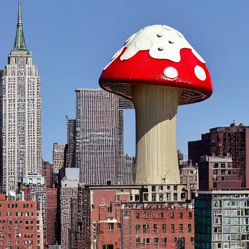 Image similar to building shaped like an amanita muscaria in the New York skyline