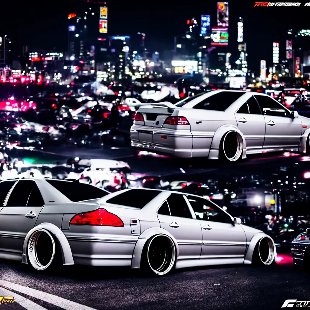 Image similar to a car JZX100 twin turbo drift at illegal car meet, Shibuya prefecture, city midnight mist lights, cinematic lighting, photorealistic, highly detailed wheels, high detail