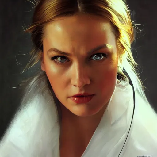 Image similar to close up face of a extremely beautiful bond female vam pire portrait, Masterpiece, oil on canvas, artgerm, norman rockwell, craig mulins, trending on pxiv,