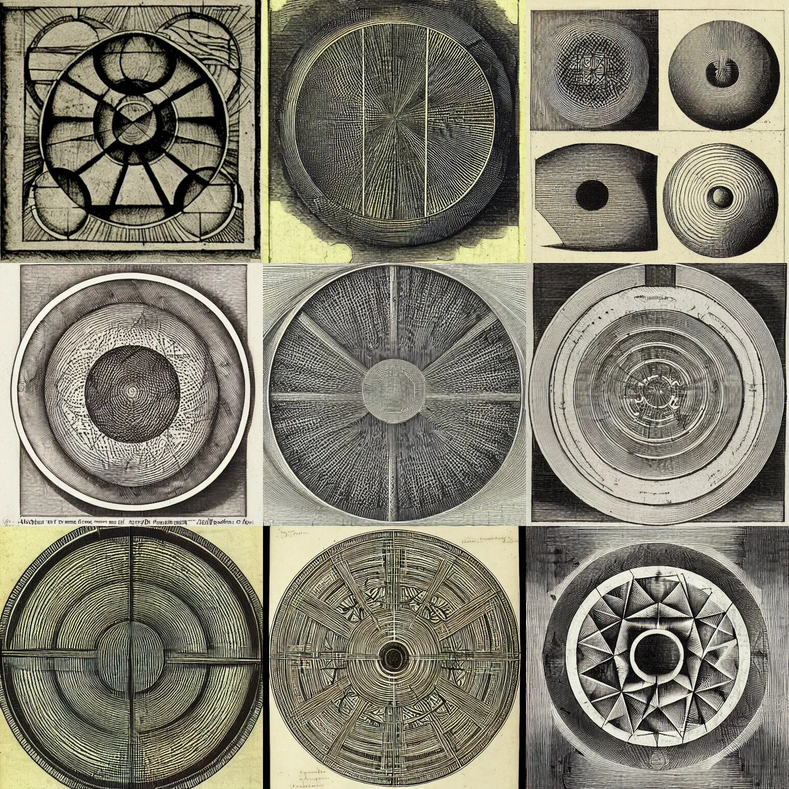 Prompt: abstract art, circles and squares, geometric, engraving by albrecht durer