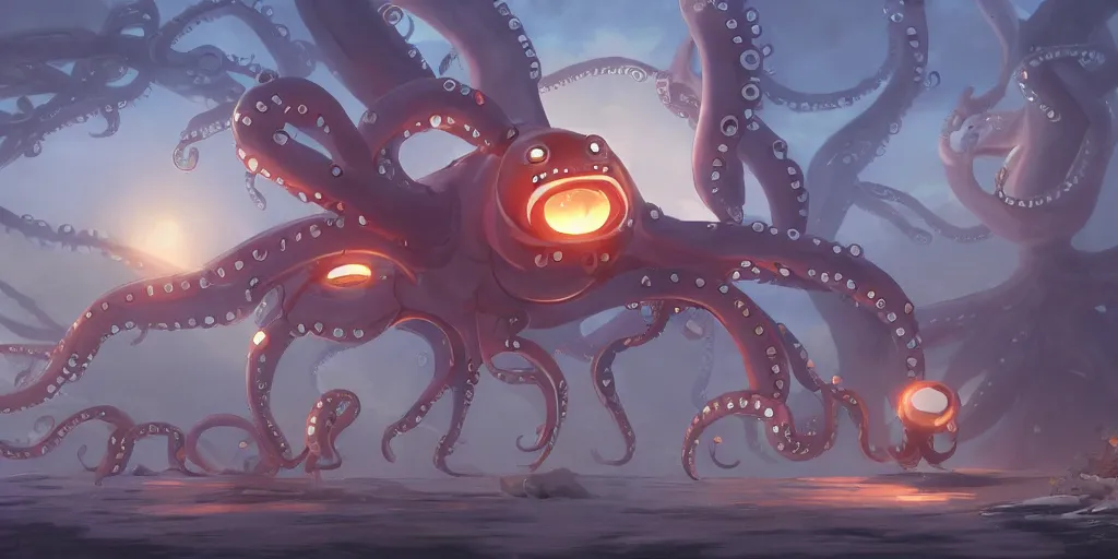 Image similar to character design, concept art, portal octopus, unreal engine, by studio ghibli,