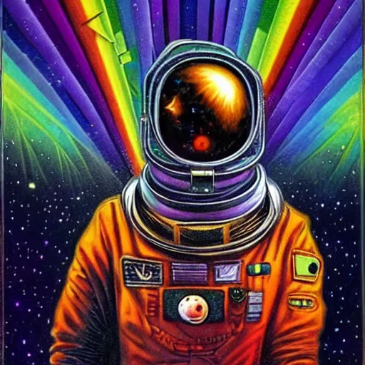 Image similar to kaleidoscope astronaut gerald brom rainbow prisms