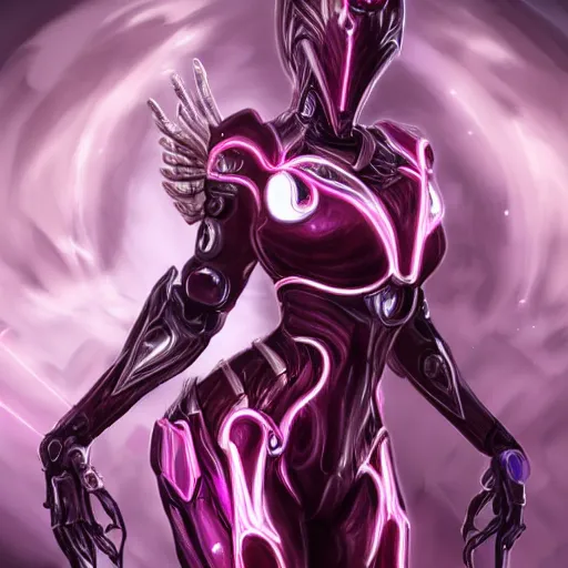 Image similar to highly detailed realistic exquisite fanart, of a beautiful female warframe, but as an anthropomorphic elegant robot female dragoness, glowing eyes, shiny and smooth off-white plated armor, bright Fuchsia skin beneath the armor, sharp claws, robot dragon four fingered hands, and robot dragon three clawed feet, royal elegant pose, full body and head shot, epic cinematic shot, professional digital art, high end digital art, DeviantArt, artstation, Furaffinity, 8k HD render, epic lighting, depth of field