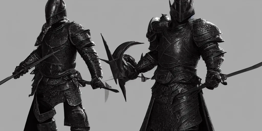 Image similar to a black knight, highly detailed, detailed, fine texture, 3 d render, unreal engine, 3 d character