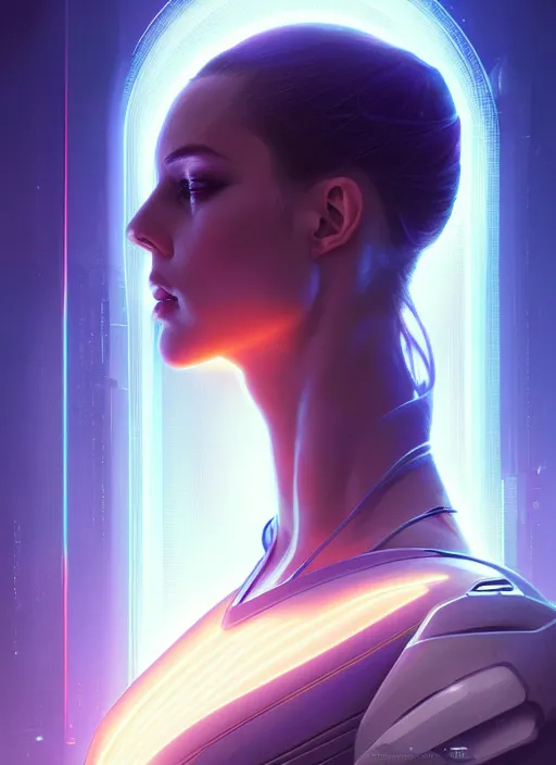 Image similar to symmetry!! portrait of cyberpunk female, sci - fi, glowing lights!! intricate, elegant, highly detailed, digital painting, artstation, concept art, smooth, sharp focus, illustration, art by artgerm and greg rutkowski and alphonse mucha, 8 k