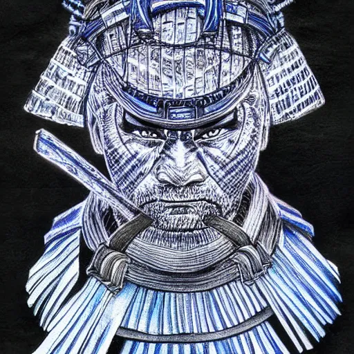 Image similar to beautiful samurai made with blue african ball point pen