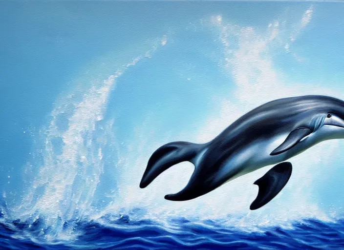 Image similar to a hyperrealistic painting of a bottlenose dolphin