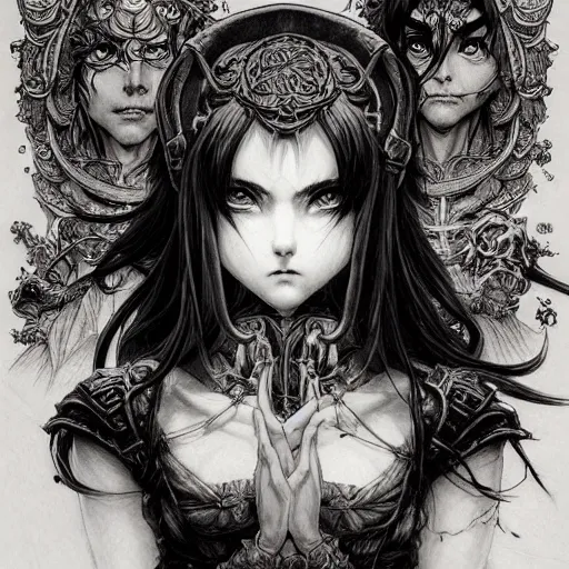 Image similar to prompt: World of Warcraft character portrait drawn Vania Zouravliov and Katsuhiro Otomo and Takato Yamamoto, inspired by Fables, magical and alchemical weapons, soft light, intricate detail, photorealistic style, intricate detailed oil painting, detailed illustration, oil painting, painterly feeling, intricate ink painting detail, sharp high detail, manga and anime 2000