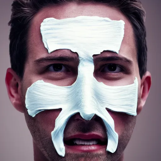 Image similar to a man peeling off his face like a mask, hyper realistic, 4k, high definition, symmetry, groovy,