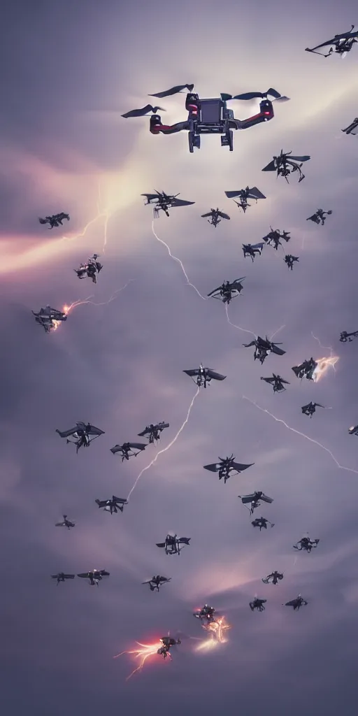 Image similar to detailed dji mavic flying over exploding troops, photo, kodak portra 4 0 0, direct flash, cinematic lightning, anti aliasing,