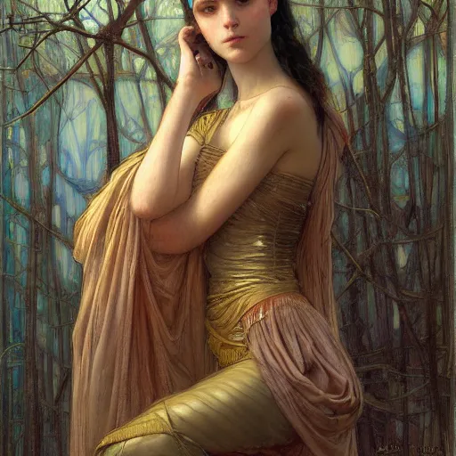 Image similar to a painting in the style of tom bagshaw, and in the style of donato giancola, and in the style of john william waterhouse.