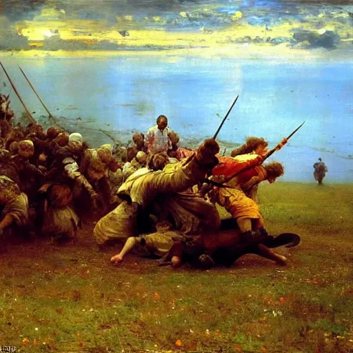 Image similar to the last battle, oil on canvas, ilya repin, 1 8 7 3