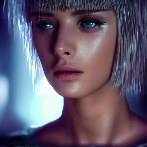 Image similar to portrait of a stunningly beautiful futuristic female pris from blade runner, depth of field, zeiss lens, detailed, symmetrical, centered, fashion photoshoot, by Annie Leibovitz and Steve McCurry, David Lazar, Jimmy Nelsson, Breathtaking, 8k resolution, extremely detailed, beautiful, establishing shot, artistic, hyperrealistic, beautiful face, octane render