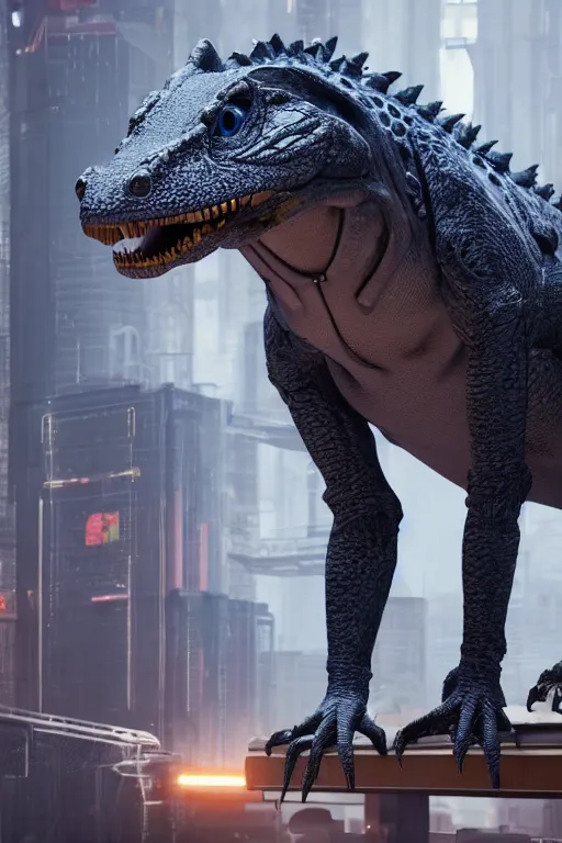 Image similar to a cyberpunk alligator wearing a formal overcoat, portait photo profile picture, hyperrealistic concept art, octane render, unreal engine 5, digital art hi