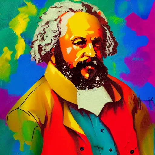 Prompt: Colorful Abstract Impasto Painting of Karl Marx