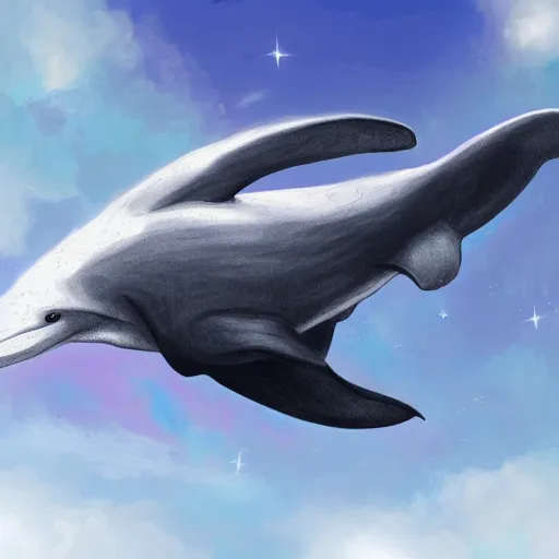 Prompt: digital drawing of a flying whale, very detailed, realistic illumination