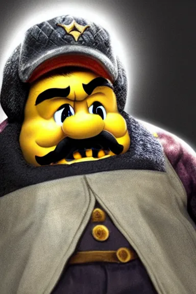 Image similar to very very intricate photorealistic photo of wario wearing his hat in an episode of game of thrones, photo is in focus with detailed atmospheric lighting, award - winning details