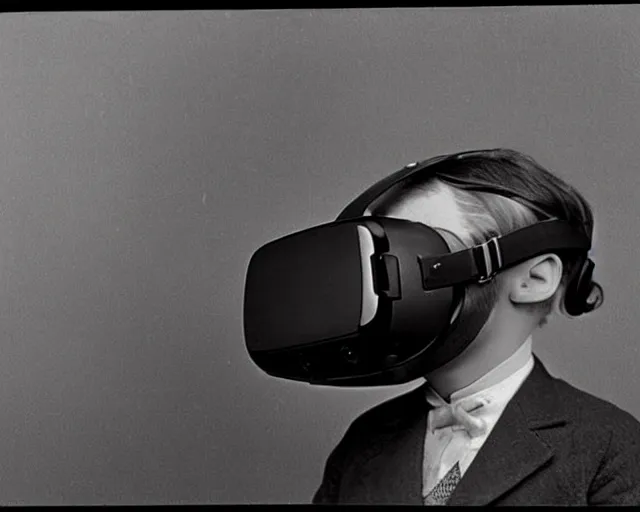 Image similar to 1 9 0 0 s photo of a person wearing a vr virtual reality headset