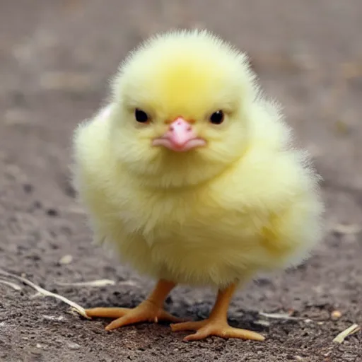 Prompt: a light yellowish down-covered baby chick