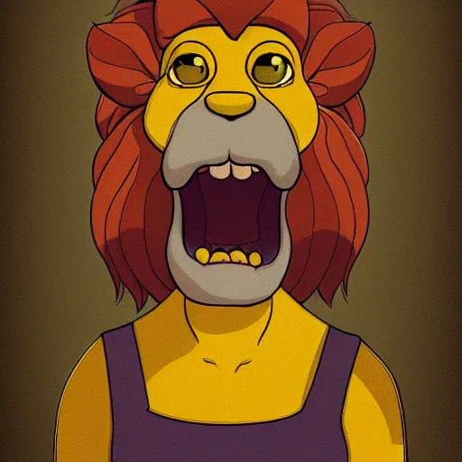 Prompt: a lion drawn in the simpsons style, concept art, sharp focus, illustration, ArtStation