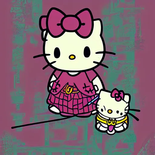 Image similar to hello kitty samurai in cyperpunk city, concept art