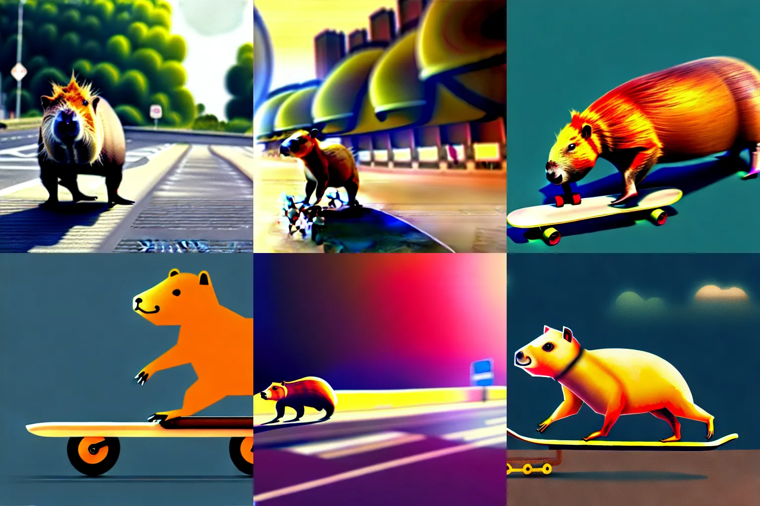 Prompt: capybara on a skateboard being chased by the police cars , digital art , trending on artstation , 4k , HD