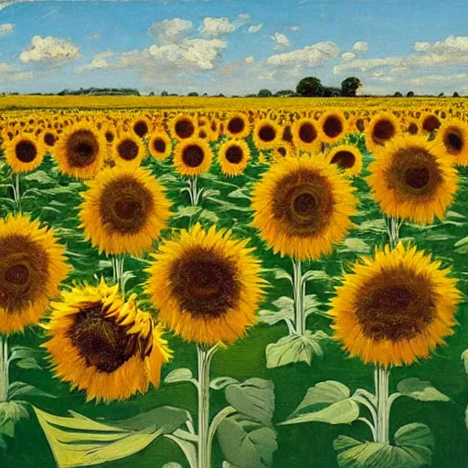 Prompt: painting of a field of sunflowers, painting by william nicholson