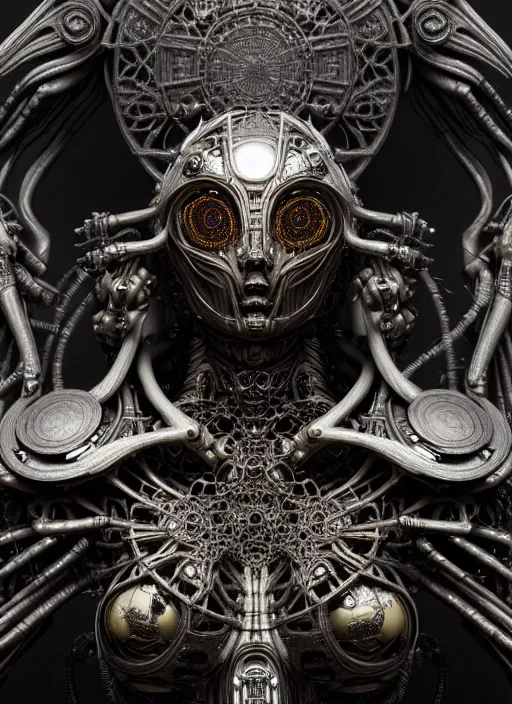 Image similar to timeless cybernetic deity, intricate detail, royo, whealan, giger, klimt, hd, octane render, unreal engine,