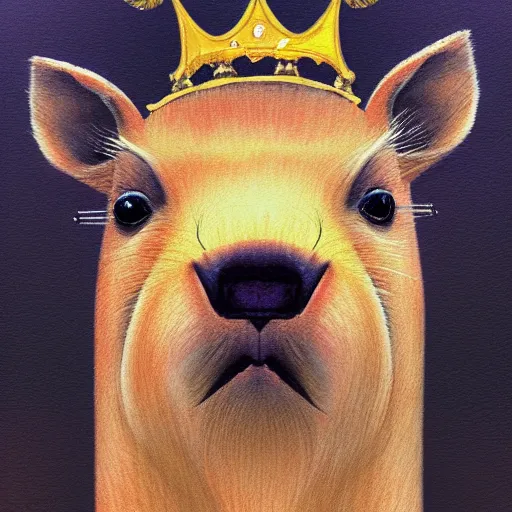 Image similar to a portrait of a capybara wearing a crown, acrylic paint, high detailed, art station, concept art, 4k, 8k