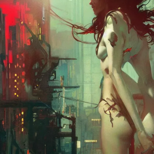 Image similar to cyberpunk, intricate, elegant, highly detailed, greg manchess, mucha, liepke, ruan jia, jeffrey catherine jones, ridley scott