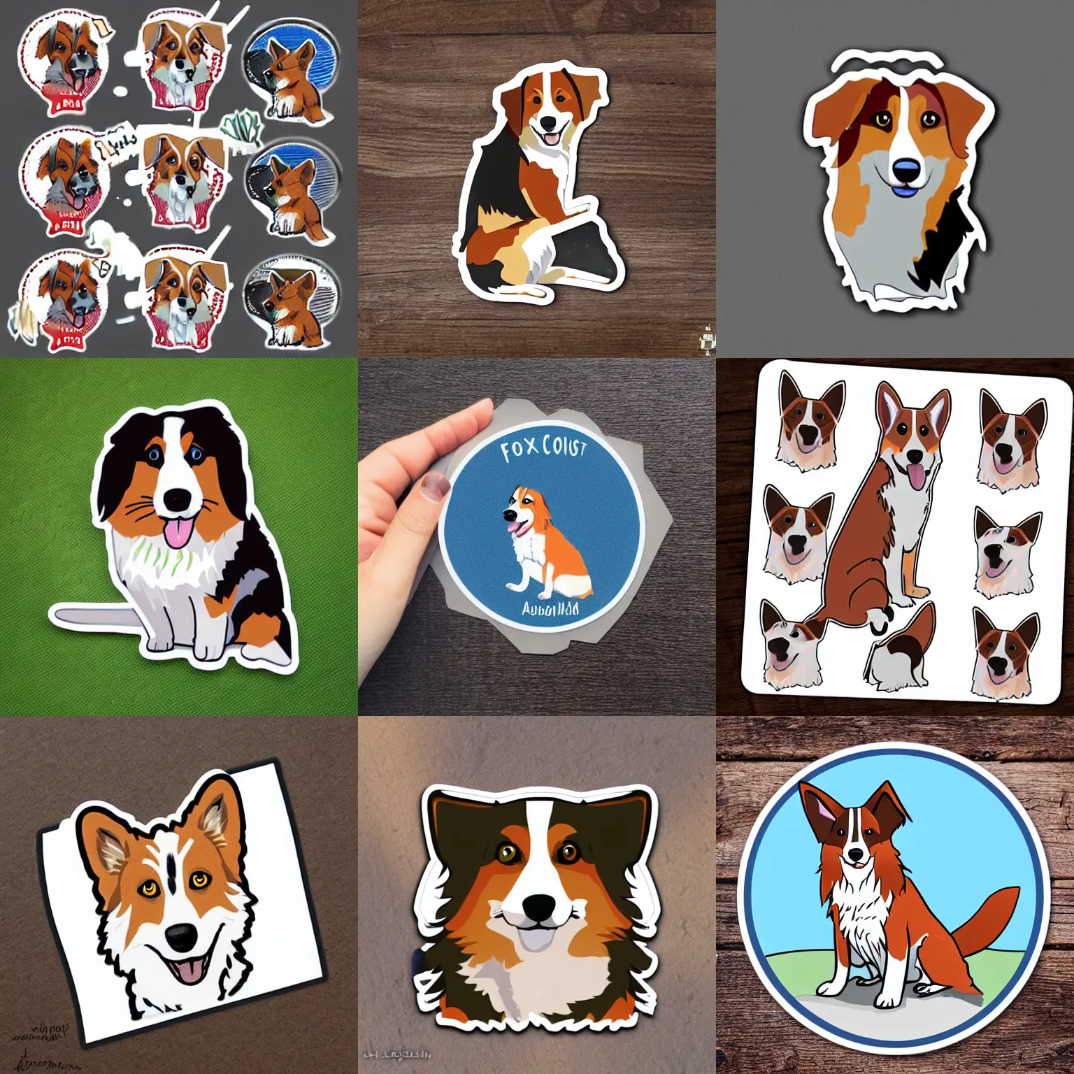 Prompt: foxhound corgi australian shepard dog, short hair, sticker design