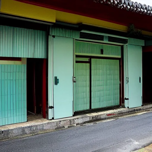 Prompt: Taiwan roller doors architecture small buildings in the rural areas -8