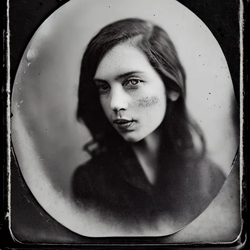 Image similar to photography of cristina hendricks, tintype, deregoue, gelatin silver process photogaphy