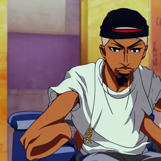 Image similar to Tupac Shakur, screenshot from a 2012s anime, anime