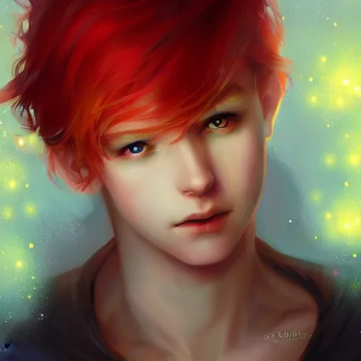 AI Art: blonde confident, cool, red eyed anime boy by @Kouie