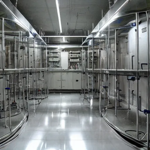 Prompt: secret shady laboratory, awful experiments, test tubes ¨, specimens in water tanks