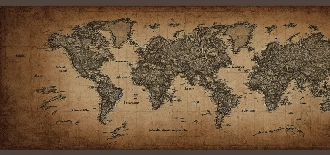 Prompt: accurate world map in the style of a pirate's map