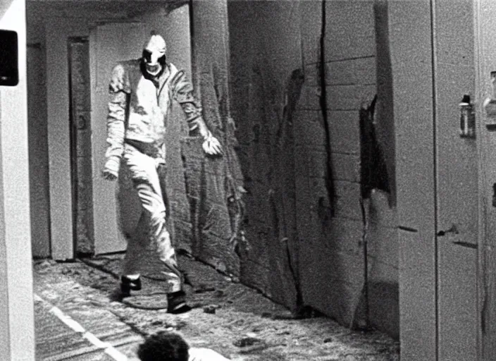 Image similar to disturbing security cam footage of a human corpse walking in the stree horror film practical fx by david cronenberg 1 9 7 0