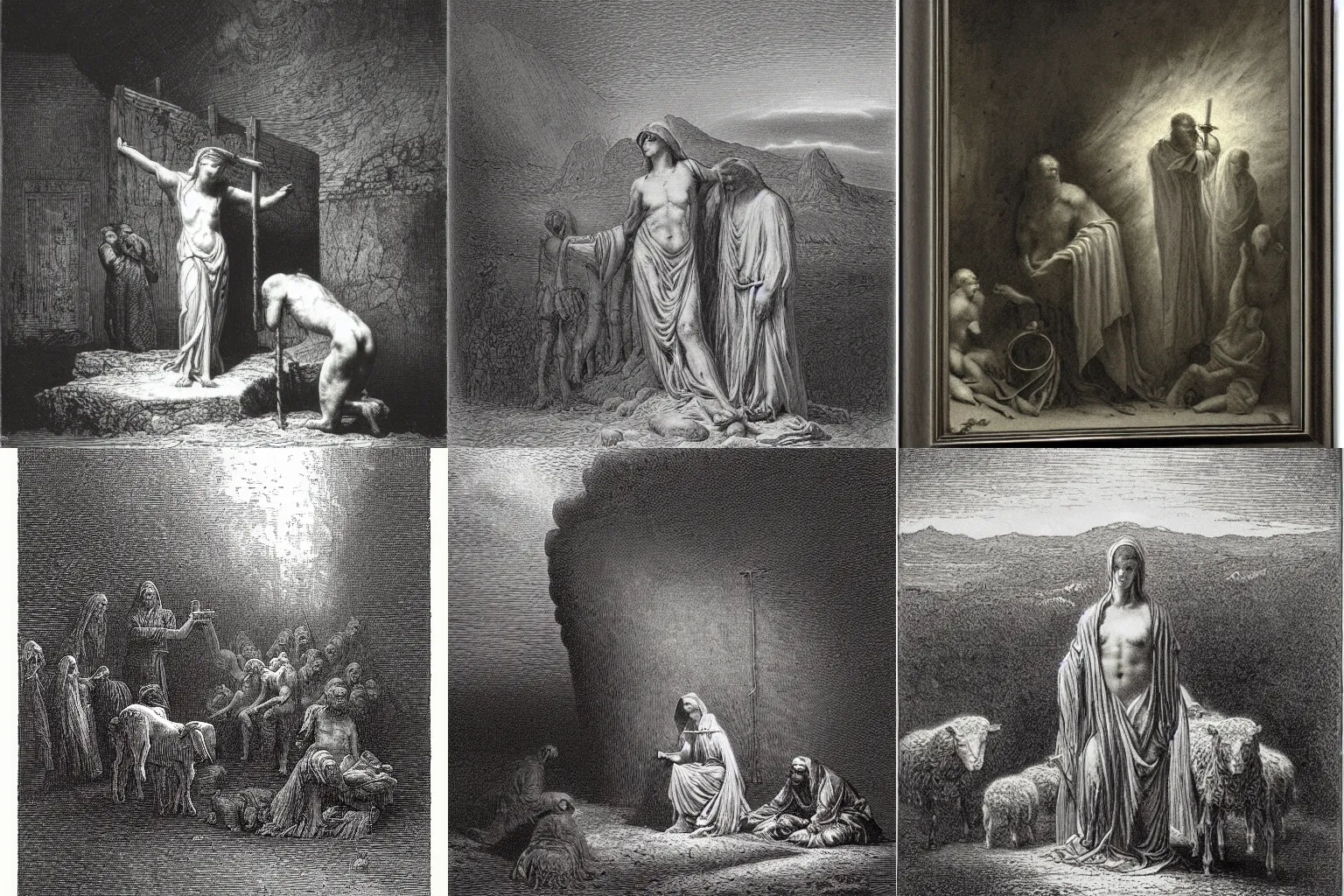 Prompt: sacrificial lamb by Gustave Doré