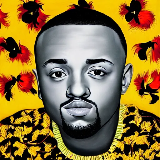 Prompt: portrait mac miller, art by craig wiley, kehinde wiley, smooth, clear face, sharp focus, 8 k, hd