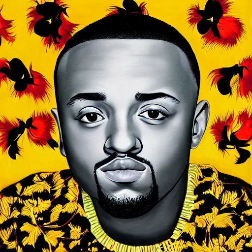 Image similar to portrait mac miller, art by craig wiley, kehinde wiley, smooth, clear face, sharp focus, 8 k, hd