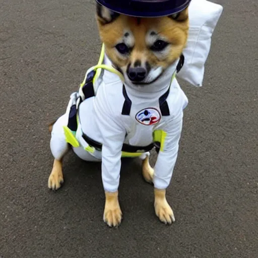 Prompt: a shibu dog wearing a spacesuit