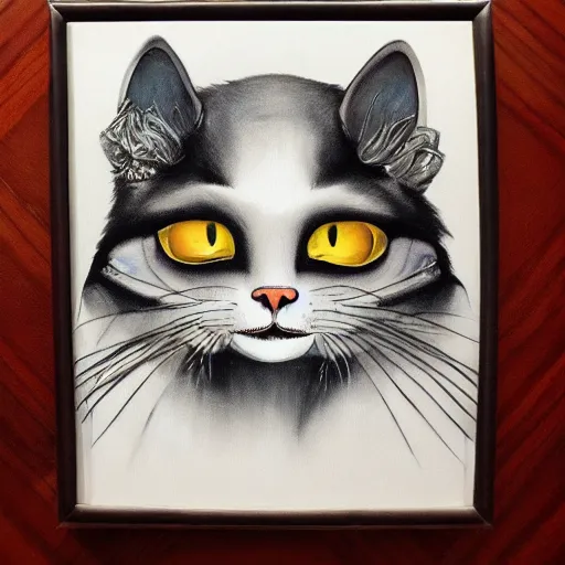 Image similar to anthropomorphic cat. evil. portrait. art