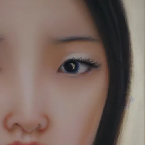 Image similar to perfect, realistic oil painting of close-up japanese girl face, by Sakimichan, by an American professional senior artist, Hollywood concept, dynamic composition and motion, postproduction.