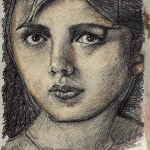 Image similar to hand drawn portrait showing pencil, ink, watercolor and ink work on paper with an old paper texture in the style of the old masters