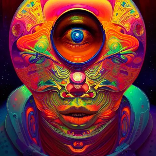 Image similar to An extremely psychedelic experience, colorful, surreal, dramatic lighting, cosmonaut, LSD, face, detailed, intricate, elegant, highly detailed, digital painting, artstation, concept art, smooth, sharp focus, illustration, art by Sam spratt, dan mumford, Artem Demura and alphonse mucha