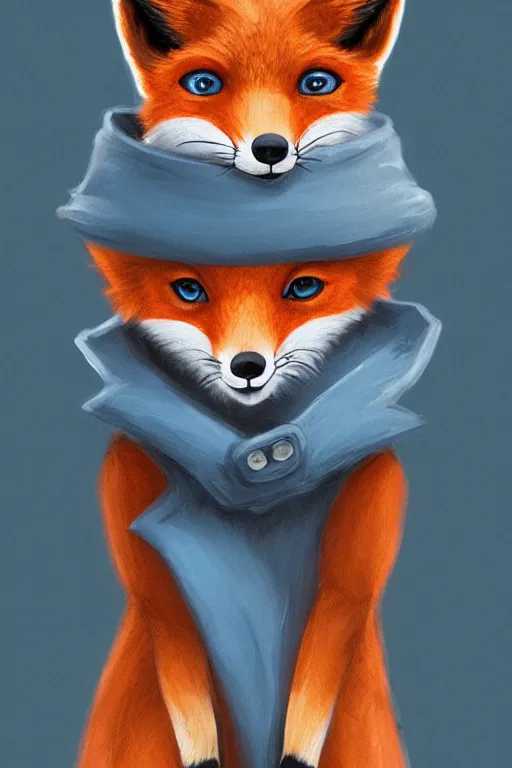 Prompt: portrait of a small fox wearing blue coat stood outside a school gate, trending on artstation, highly detailed, digital painting, volumetric light, concept art, middle focus, illustration, cel shaded, studio ghibli, cute